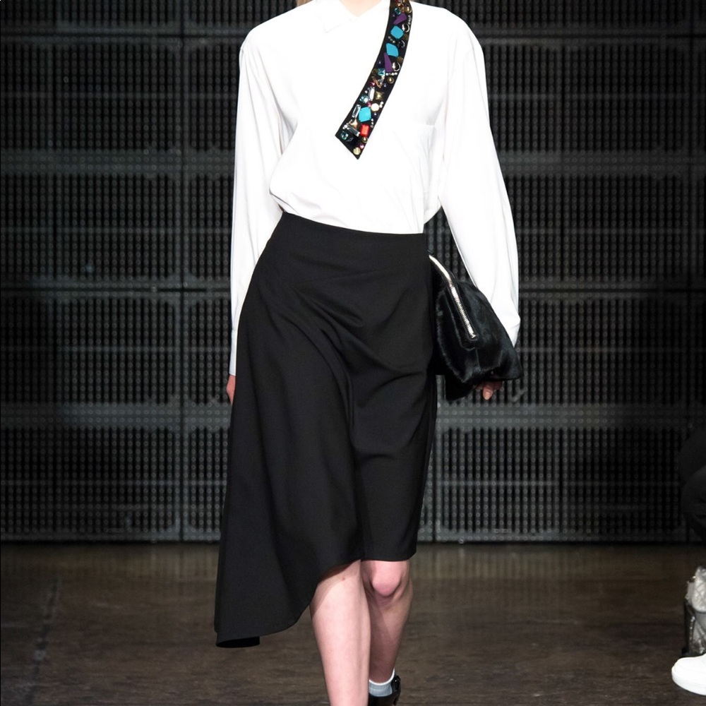 DKNY Black Wool Stretch Asymmetrical Skirt